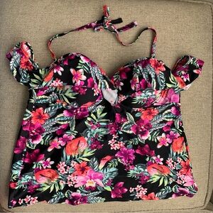 Tankini Swim Top Size 38D Floral Smart Sexy Swimsuit Underwire Ruffle Size 38D
